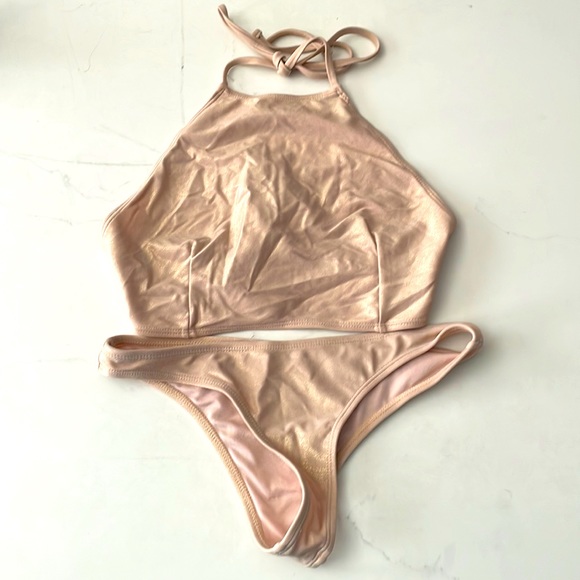 Never Worn Creamy Nude Sparkle Halter Cheeky Bikini - Picture 1 of 2